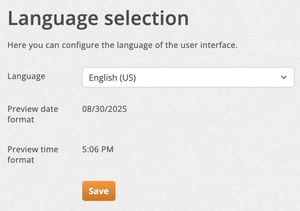 Change language in settings