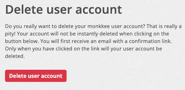 Monkkee account deletion form