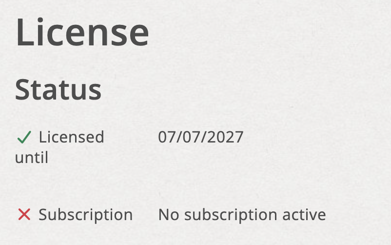 License status in settings