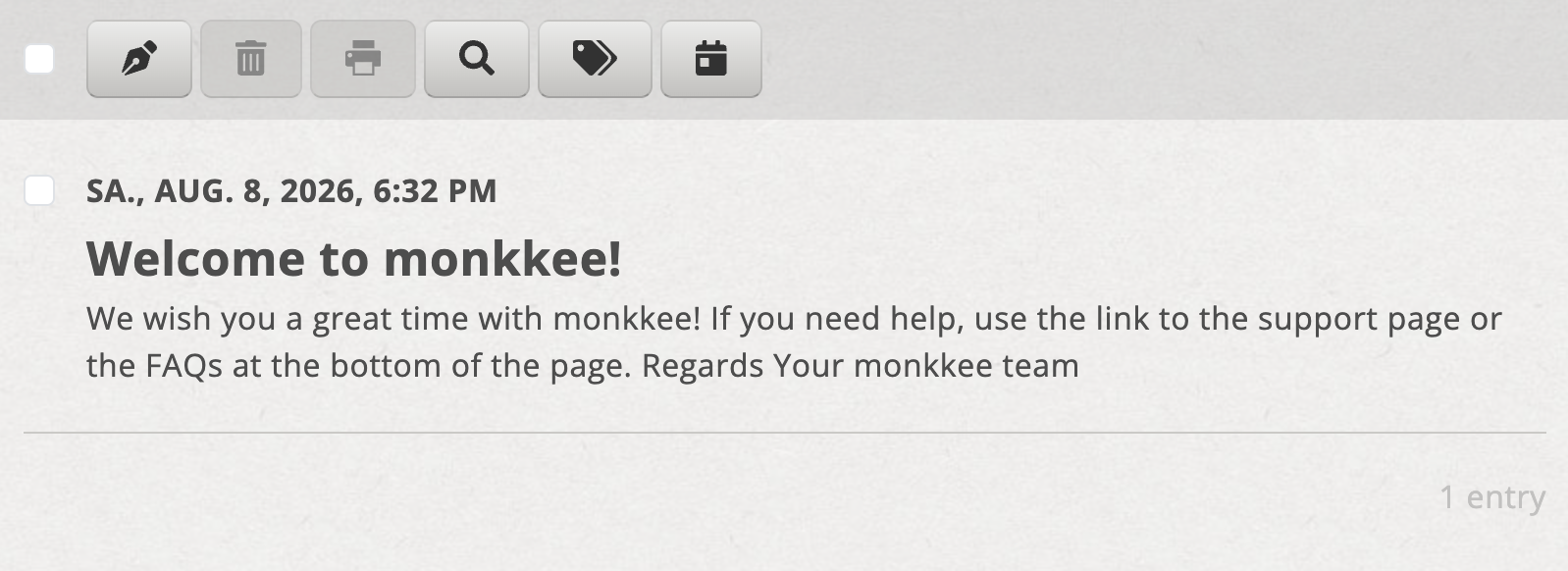 Entry overview in monkkee