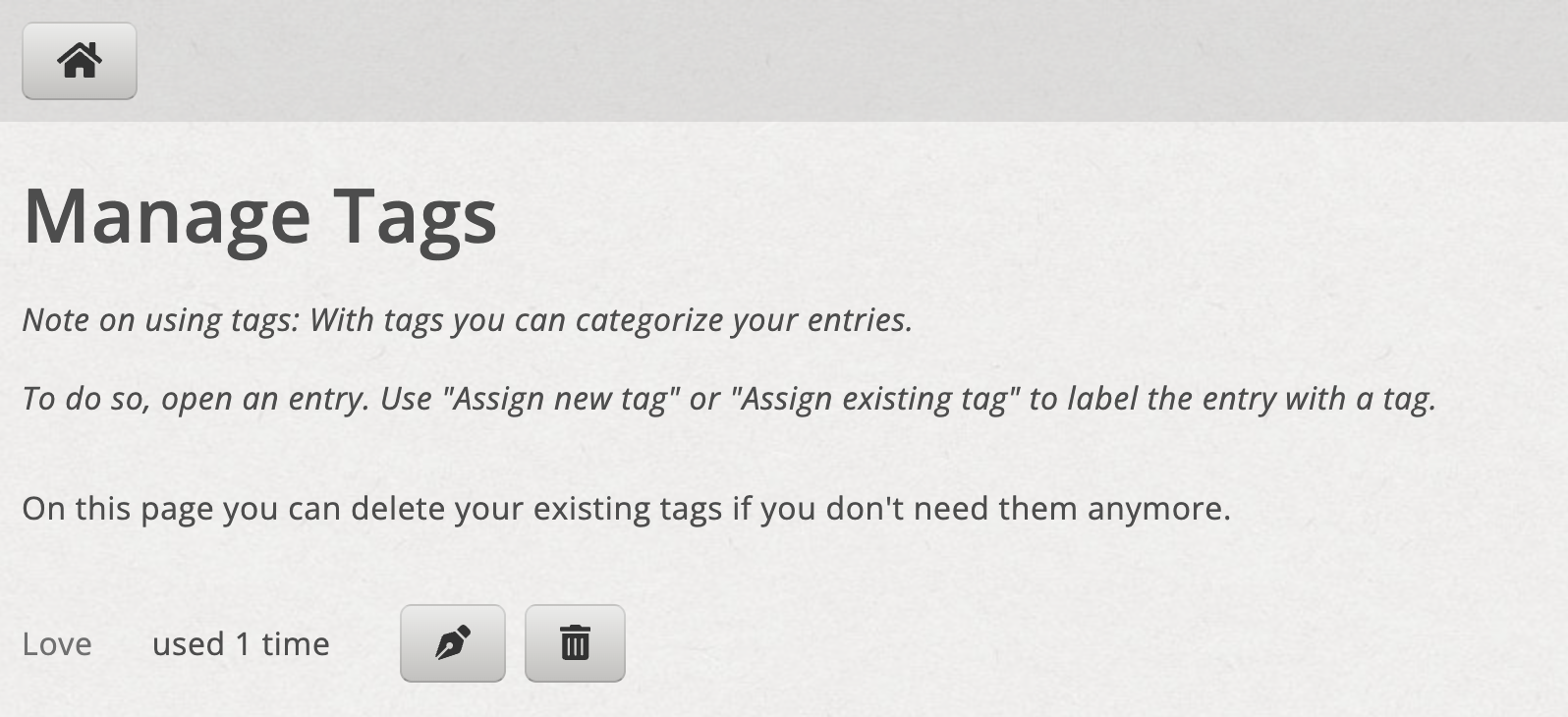 Tag list with usage frequency