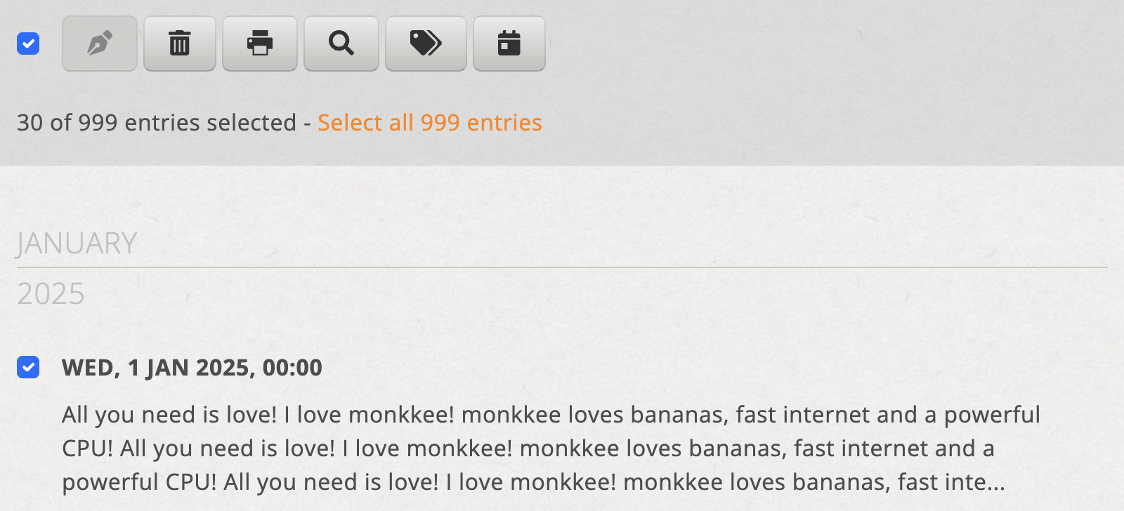 Multiple selection via checkbox in the entry list